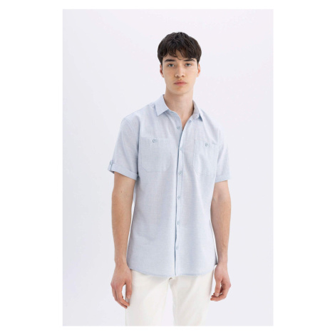 DEFACTO Slim Fit Polo Neck Linen Look Short Sleeve Shirt