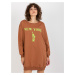 Women's Long Over Size Sweatshirt with Print - Brown