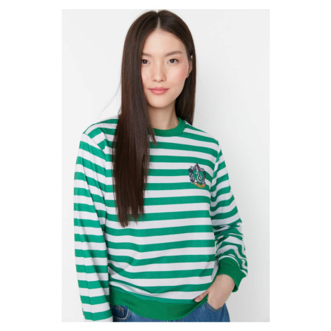 Trendyol Green Harry Potter Licensed Striped Slim Basic Knitted Sweatshirt