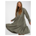 Khaki flowing sweatshirt dress with FRESH MADE ruffle