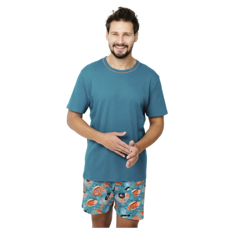 Men's Crab pyjamas, short sleeves, shorts - blue-green/print Italian Fashion
