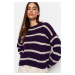 Trendyol svetlofialový crop základný pruhovaný pletený sveter