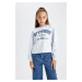 DEFACTO Girl's Crop Crew Neck Sweatshirt