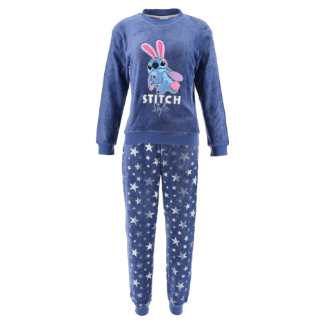 Disney Stitch Teplé dámske fleecové pyžamo - tmavomodré