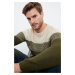 Trendyol Khaki Slim Fit Crew Neck Color Block Knitwear Sweater