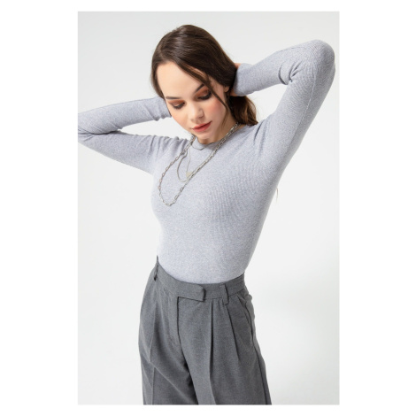 Lafaba Women's Gray Corduroy Long Sleeve Crop Top