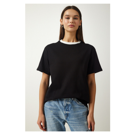 Happiness İstanbul Women's Black Crew Neck Knitted T-Shirt
