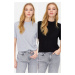 Trendyol Black-Grey Melange 2-Pack Basic High Neck Knitted T-Shirt