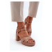 Women's sandals made of eco-suede on a high heel and platform, dark beige Sakane