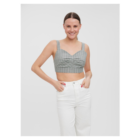 Svetlošedý pruhovaný crop top na ramienka VERO MODA Serena