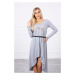 Dress with a decorative belt and inscription gray