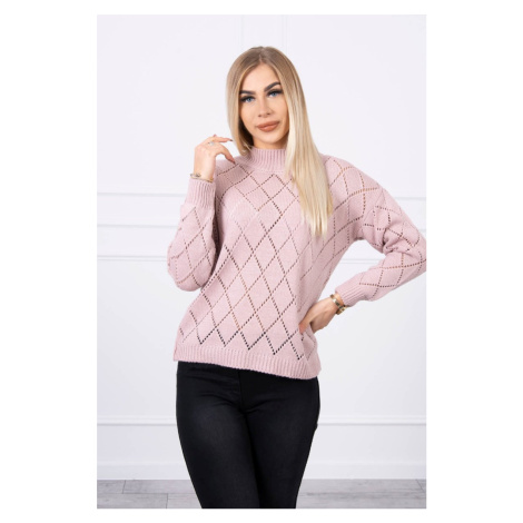 High-neckline sweater with diamond pattern powder pink