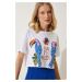 Happiness İstanbul Women's White Printed Crop Knitted T-Shirt