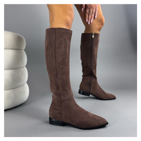 Hnedé semišové vysoké čižmy iMóda