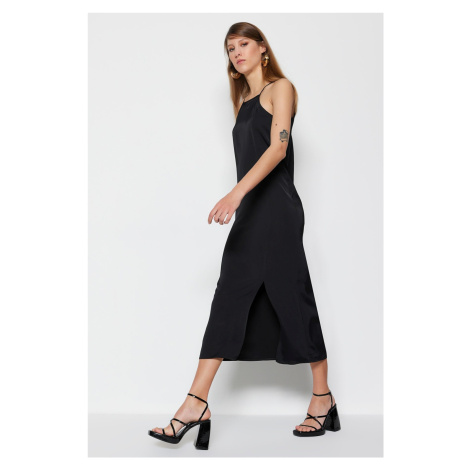 Trendyol Black Straight Cut Woven Midi Slit Detailed Woven Dress
