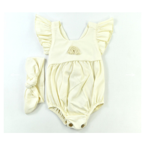 (oblečenie s MALOU VADOU)Dievčenské letné body pre bábätká s čelenkou- Bella, smotanové