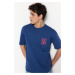 Trendyol Indigo Relaxed/Casual Cut Crew Neck Text Printed T-Shirt