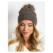 Knitted dark brown hat with fur pompom