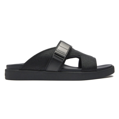 Calvin Klein Šľapky 3 Strap Iconic Plaque Jacq Mono HM0HM01451 Čierna