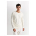 DEFACTO Ecru Relax Fit Comfortable Cut Crew Neck Basic Knitwear Sweater