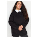 Trendyol Curve Black Thick Polar Fleece Inside Slit Oversize Knitted Plus Size Sweatshirt