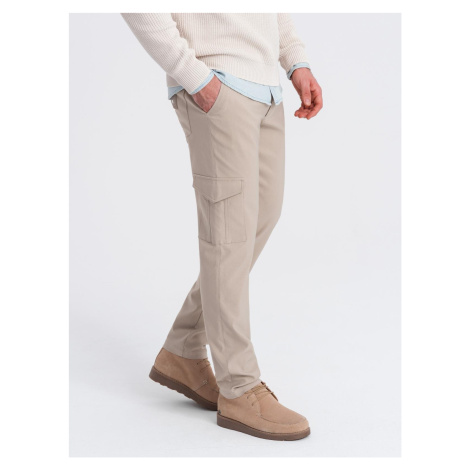 Ombre Men's REGULAR fabric pants with cargo pockets - beige