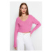 Trendyol Pink Crop Basic V-Neck Knitwear Sweater