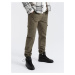 Ombre Men's pants with cargo pockets and leg hem - dark olive green