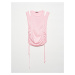 Dilvin 10366 Crew Neck Dropped Mid Shoulder Gathered Front Knitwear Undershirt-Pink