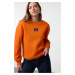 Trendyol Orange Reaxed/Relaxed Fit Slogan Printed Thick Polar Fleece Knitted Sweatshirt