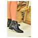 Fox Shoes Black Women's Low Heeled Daily Boots