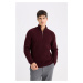 DEFACTO Standard Fit Regular Cut Bato Collar Zippered Basic Plain Knitwear Sweater