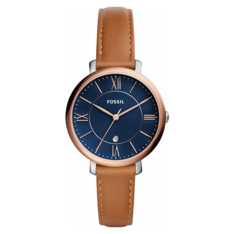 FOSSIL Analógové hodinky 'JACQUELINE, ES4274'  námornícka modrá / hnedá / ružové zlato / striebo