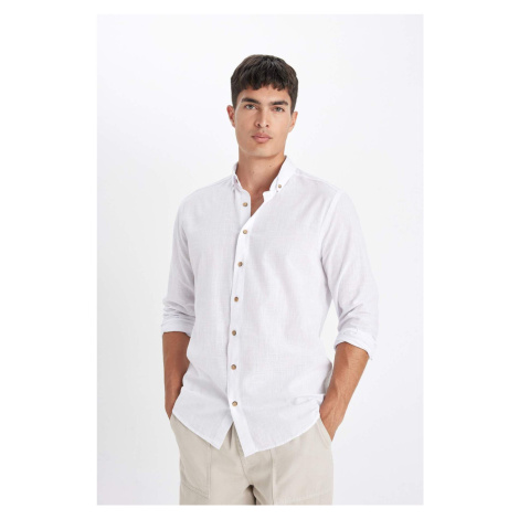 DEFACTO Modern Fit Polo Collar Basic Plain Long Sleeve Shirt