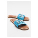 LuviShoes NORVE Bebe Blue Women's Slippers with Straw Stones.