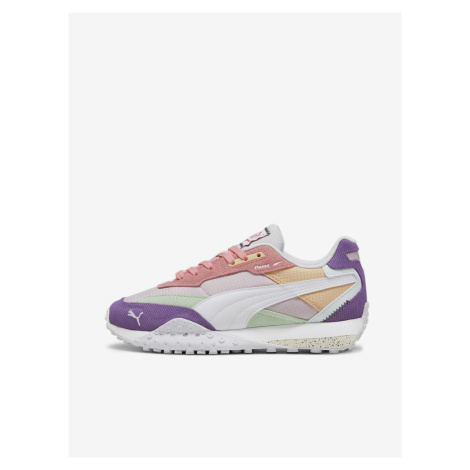 Women's white and purple sneakers with leather details Puma Blktop Rider - Women