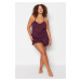 Trendyol Curve Plum Halter Knitted Lace Detailed Pajamas Set