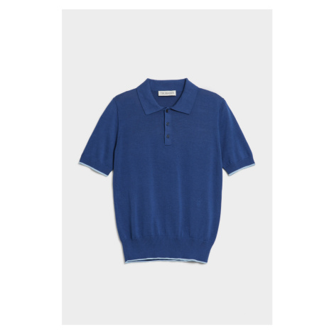 Sveter Trussardi Sweater Polo Short Sleeve Cotton Silk Blend Modrá