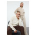 Trendyol Ecru FL Regular Couple Half Turtleneck Plain Knit Sweater