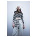 DEFACTO Slim Fit Crew Neck Striped Crop Sweater