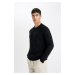 DEFACTO Men's Black Standard Fit Regular Cut Crew Neck Basic Knitwear Sweater