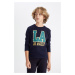 DEFACTO Boy's Crew Neck Printed Long Sleeve T-Shirt