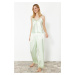 Trendyol Aqua Green Lace Detailed Satin Woven Pajama Set