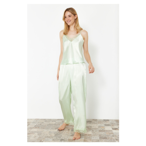 Trendyol Aqua Green Lace Detailed Satin Woven Pajama Set