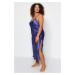 Trendyol Curve Indigo Lace Detailed Satin Woven Nightgown