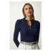 Happiness İstanbul Women's Navy Blue Zipper Collar Knitted Blouse