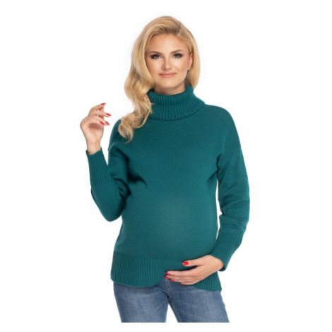 Dámsky tehotenský sveter s rolákom zelenej farby