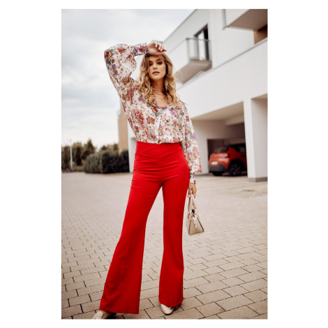 Elegant red women's trousers with flared legs FASARDI