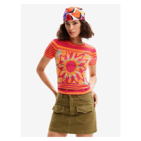 Women's Orange Knitted T-Shirt Desigual Sun Blue - Women