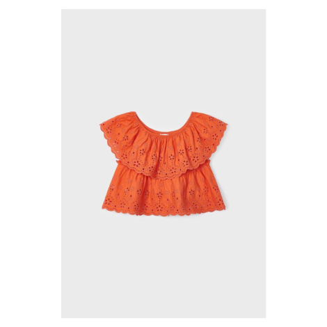 Detská bavlnená blúzka Mayoral oranžová farba, jednofarebná